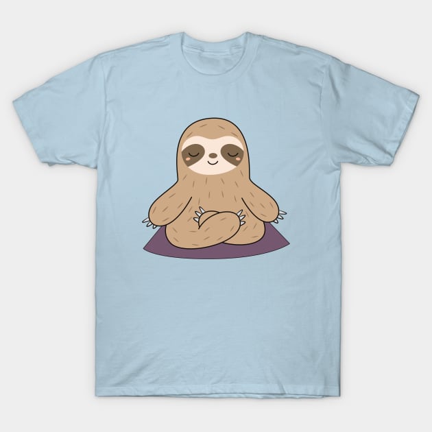 Kawaii Cute Yoga Meditating Sloth T-Shirt by wordsberry